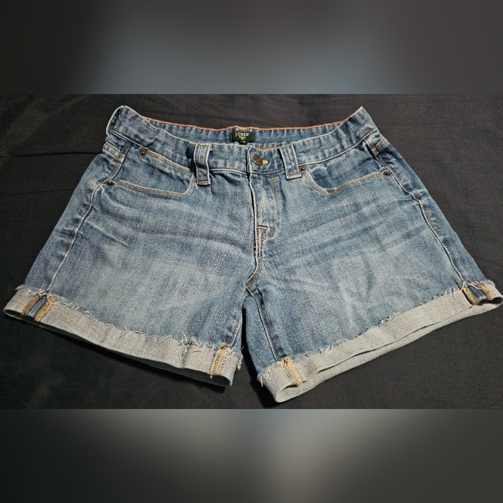 EUC J. Crew Stretch Cuffed Raw Hem Denim Shorts 4